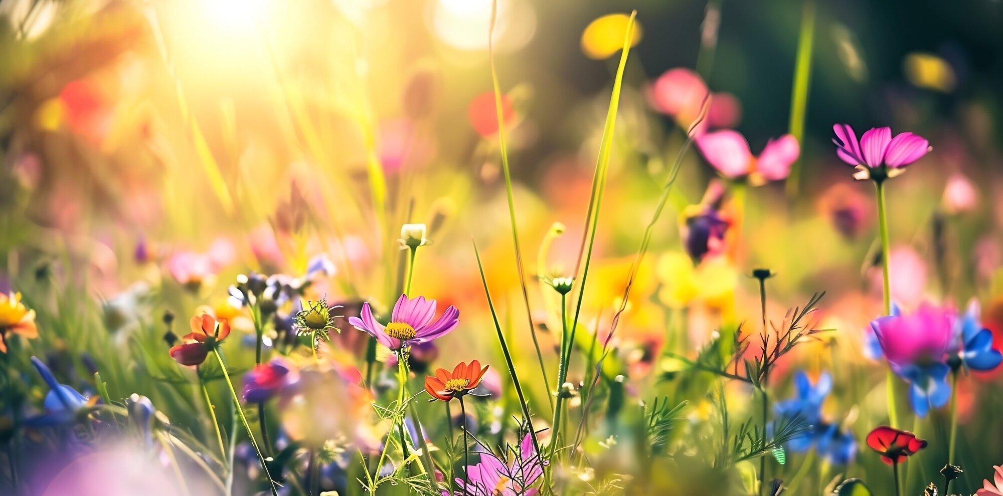 Bewegende Worte   Meadow colorful flowers  outdoors in sunny day on bright nature background vivid wild flowers in meadow in countryside  in summertime close up view : Generative AI