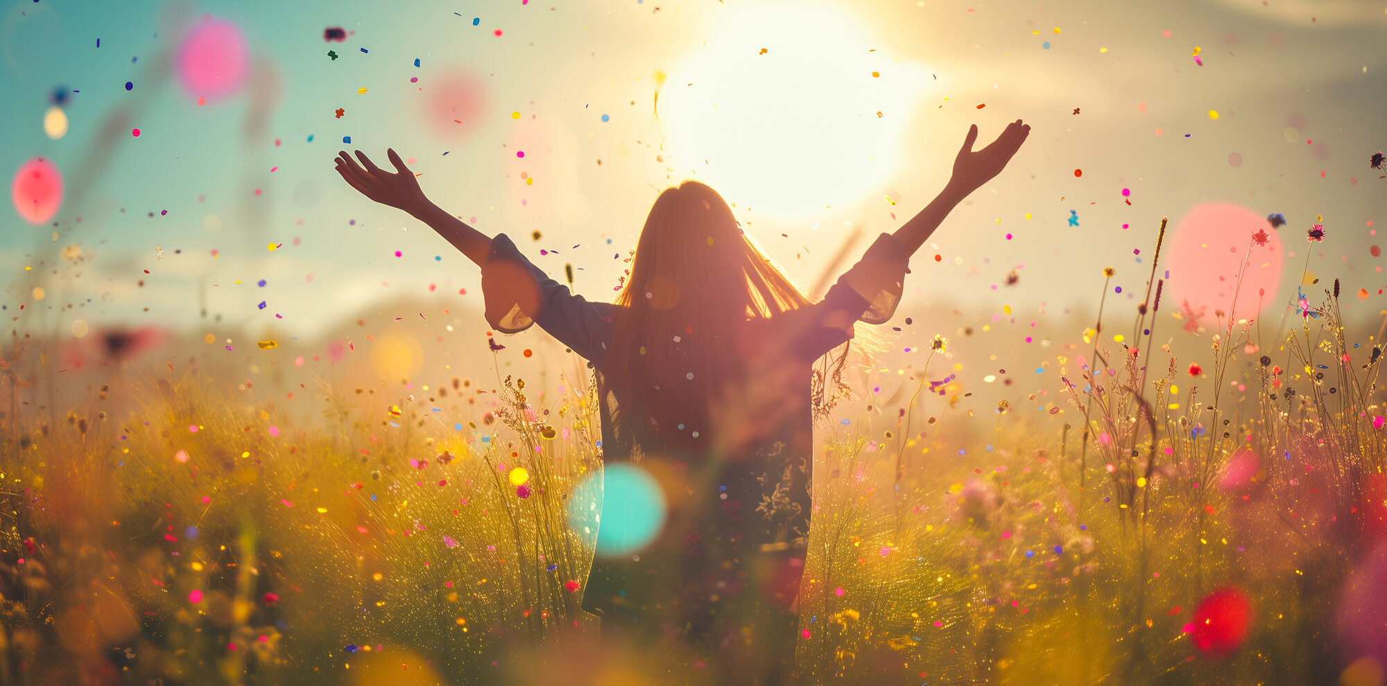 ein paar einfache dinge   Joyful Woman Embracing Life Amongst Colorful Meadow