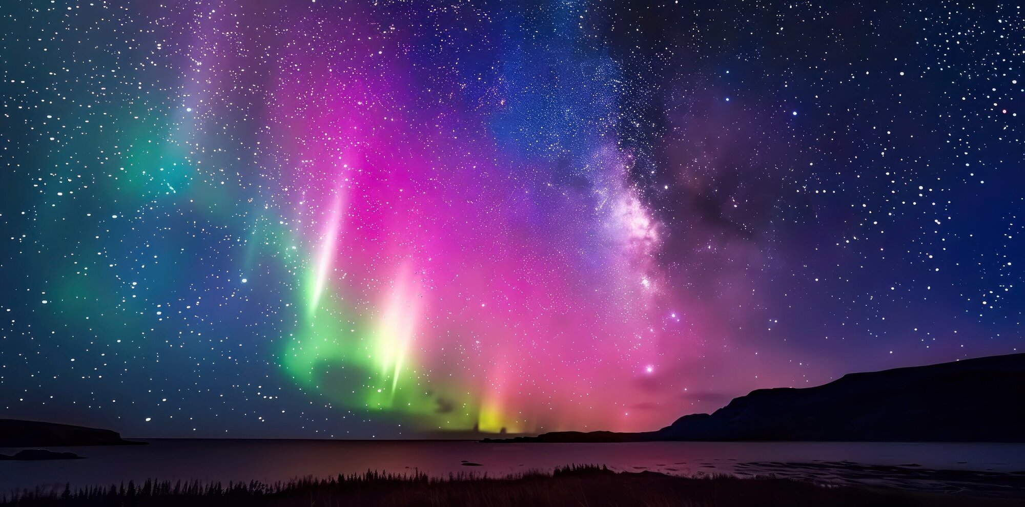 Praxis für Humanenergetik   Multicolor fantastic aurora borealis in night sky full of bright stars, beautiful landscape